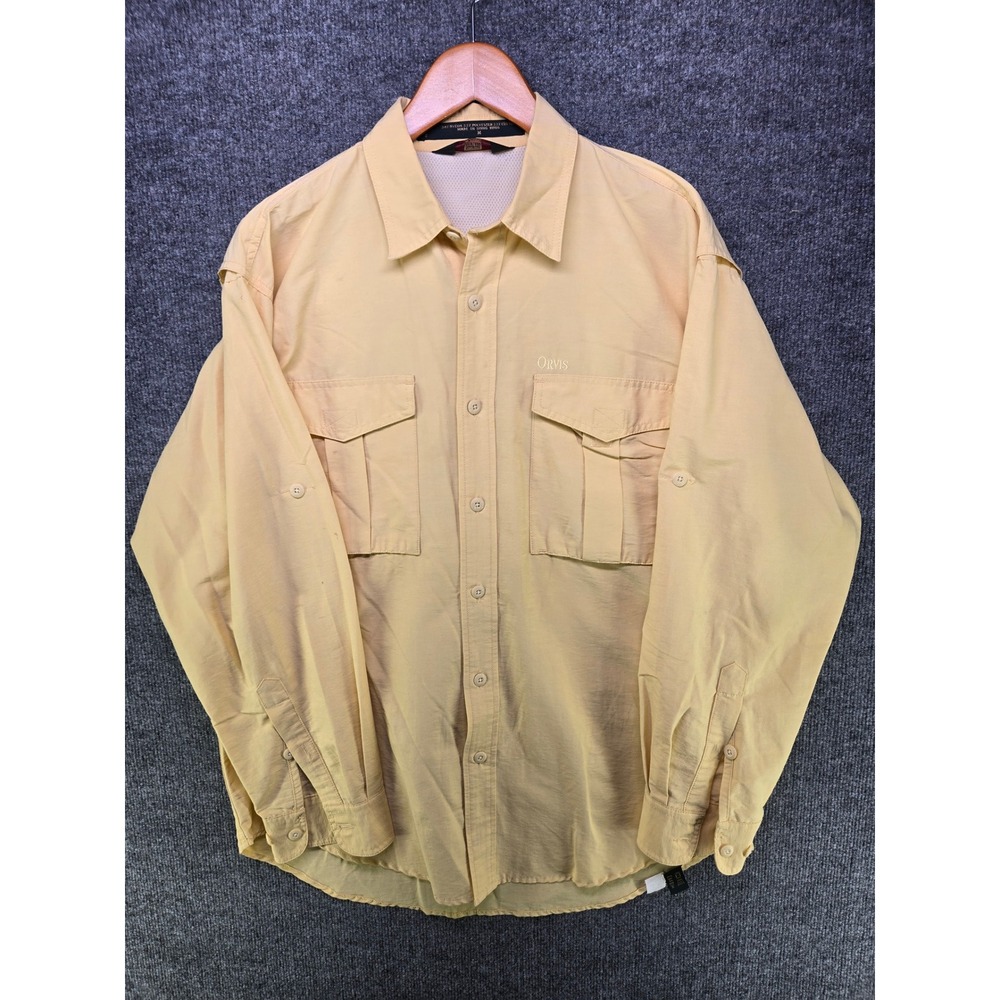 Orvis Mens Yellow Long Sleeve Fishing Shirt Ventilated Utility Pockets 01RF-1452